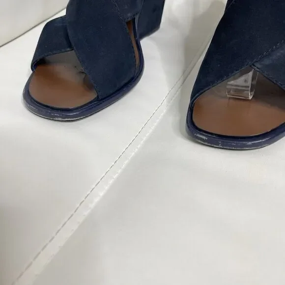 Tory Burch Slingback Wedge Sandals 7.5 Blue Suede Gabrielle Quiet Luxury Shoes - Picture 7 of 16